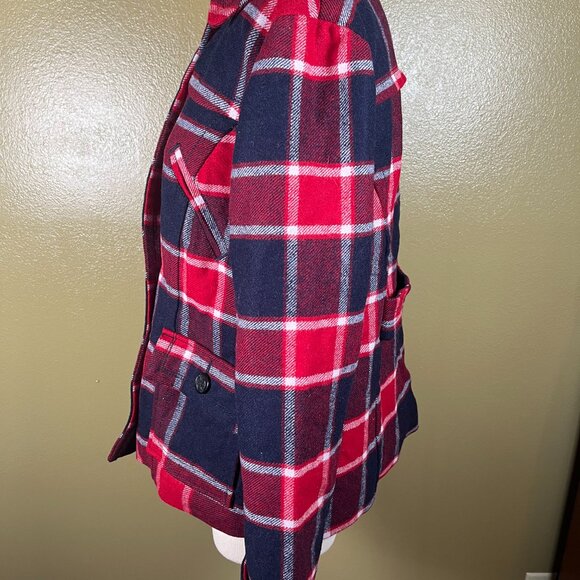 American Eagle Plaid Jacket Red Blue White Button Front Wool Coat Womens Size L - Picture 4 of 14